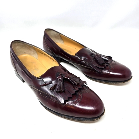 VINTAGE SALVATORE FERRAGAMO Leather Slip On Tassel Wing Tip Loafer Burgundy 12 A